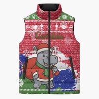 Gambia Christmas Sleeveless Puffer Jacket with Santa Hippo National Coat of Arms Snowflakes and Festive Holiday - Wonder Print Shop