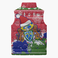Gambia Christmas Sleeveless Puffer Jacket with Santa Hippo National Coat of Arms Snowflakes and Festive Holiday - Wonder Print Shop