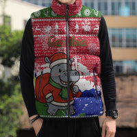 Gambia Christmas Sleeveless Puffer Jacket with Santa Hippo National Coat of Arms Snowflakes and Festive Holiday - Wonder Print Shop