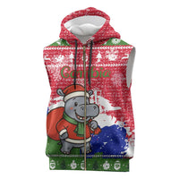Gambia Christmas Sleeveless Zip Hoodie with Santa Hippo National Coat of Arms Snowflakes and Festive Holiday - Wonder Print Shop