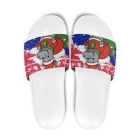 Gambia Christmas Slide Sandals with Santa Hippo National Coat of Arms Snowflakes and Festive Holiday - Wonder Print Shop