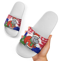 Gambia Christmas Slide Sandals with Santa Hippo National Coat of Arms Snowflakes and Festive Holiday - Wonder Print Shop