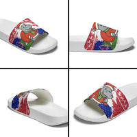 Gambia Christmas Slide Sandals with Santa Hippo National Coat of Arms Snowflakes and Festive Holiday - Wonder Print Shop