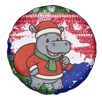 Gambia Christmas Spare Tire Cover with Santa Hippo National Coat of Arms Snowflakes and Festive Holiday - Wonder Print Shop
