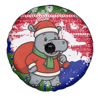 Gambia Christmas Spare Tire Cover with Santa Hippo National Coat of Arms Snowflakes and Festive Holiday - Wonder Print Shop