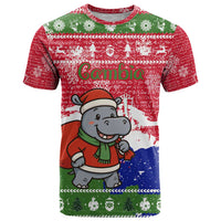 Gambia Christmas T Shirt with Santa Hippo National Coat of Arms Snowflakes and Festive Holiday - Wonder Print Shop