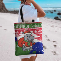 Gambia Christmas Tote Bag with Santa Hippo National Coat of Arms Snowflakes and Festive Holiday - Wonder Print Shop