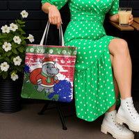 Gambia Christmas Tote Bag with Santa Hippo National Coat of Arms Snowflakes and Festive Holiday - Wonder Print Shop