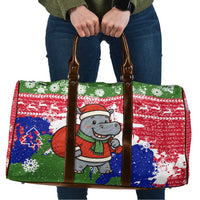 Gambia Christmas Travel Bag with Santa Hippo National Coat of Arms Snowflakes and Festive Holiday - Wonder Print Shop