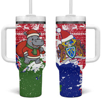 Gambia Christmas Tumbler With Handle with Santa Hippo National Coat of Arms Snowflakes and Festive Holiday - Wonder Print Shop