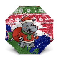 Gambia Christmas Umbrella with Santa Hippo National Coat of Arms Snowflakes and Festive Holiday - Wonder Print Shop