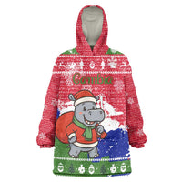 Gambia Christmas Wearable Blanket Hoodie with Santa Hippo National Coat of Arms Snowflakes and Festive Holiday - Wonder Print Shop