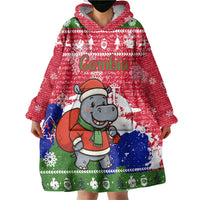 Gambia Christmas Wearable Blanket Hoodie with Santa Hippo National Coat of Arms Snowflakes and Festive Holiday - Wonder Print Shop