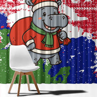 Gambia Christmas Window Curtain with Santa Hippo National Coat of Arms Snowflakes and Festive Holiday - Wonder Print Shop