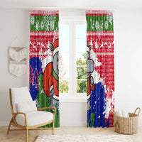 Gambia Christmas Window Curtain with Santa Hippo National Coat of Arms Snowflakes and Festive Holiday - Wonder Print Shop