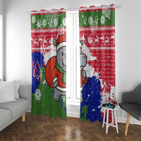 Gambia Christmas Window Curtain with Santa Hippo National Coat of Arms Snowflakes and Festive Holiday - Wonder Print Shop