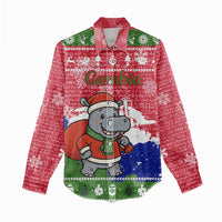 Gambia Christmas Women Casual Shirt with Santa Hippo National Coat of Arms Snowflakes and Festive Holiday - Wonder Print Shop