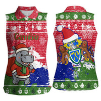 Gambia Christmas Women Sleeveless Polo Shirt with Santa Hippo National Coat of Arms Snowflakes and Festive Holiday - Wonder Print Shop
