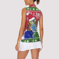 Gambia Christmas Women Sleeveless Polo Shirt with Santa Hippo National Coat of Arms Snowflakes and Festive Holiday - Wonder Print Shop