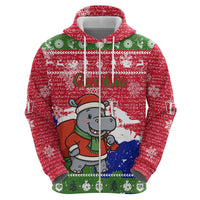Gambia Christmas Zip Hoodie with Santa Hippo National Coat of Arms Snowflakes and Festive Holiday - Wonder Print Shop