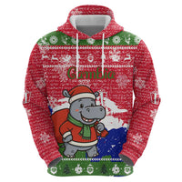 Gambia Christmas Zip Hoodie with Santa Hippo National Coat of Arms Snowflakes and Festive Holiday - Wonder Print Shop