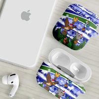 Gambia Christmas AirPods Case with Santa Birds Gift Boxes Forest Scene and Snowflake Pattern Design - Wonder Print Shop
