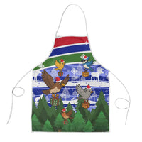 Gambia Christmas Apron with Santa Birds Gift Boxes Forest Scene and Snowflake Pattern Design - Wonder Print Shop