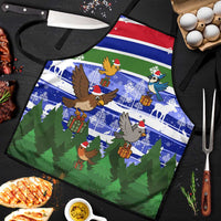 Gambia Christmas Apron with Santa Birds Gift Boxes Forest Scene and Snowflake Pattern Design - Wonder Print Shop