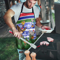 Gambia Christmas Apron with Santa Birds Gift Boxes Forest Scene and Snowflake Pattern Design - Wonder Print Shop