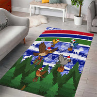 Gambia Christmas Area Rug with Santa Birds Gift Boxes Forest Scene and Snowflake Pattern Design - Wonder Print Shop