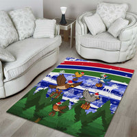Gambia Christmas Area Rug with Santa Birds Gift Boxes Forest Scene and Snowflake Pattern Design - Wonder Print Shop