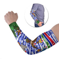 Gambia Christmas Arm Sleeves with Santa Birds Gift Boxes Forest Scene and Snowflake Pattern Design - Wonder Print Shop