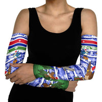 Gambia Christmas Arm Sleeves with Santa Birds Gift Boxes Forest Scene and Snowflake Pattern Design - Wonder Print Shop