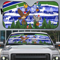 Gambia Christmas Auto Sun Shade with Santa Birds Gift Boxes Forest Scene and Snowflake Pattern Design - Wonder Print Shop