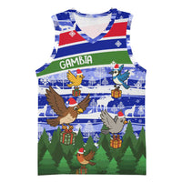 Gambia Christmas Basketball Jersey with Santa Birds Gift Boxes Forest Scene and Snowflake Pattern Design - Wonder Print Shop