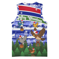 Gambia Christmas Basketball Jersey with Santa Birds Gift Boxes Forest Scene and Snowflake Pattern Design - Wonder Print Shop