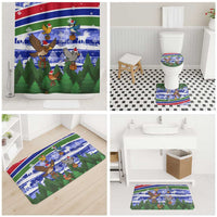 Gambia Christmas Bathroom Set with Santa Birds Gift Boxes Forest Scene and Snowflake Pattern Design - Wonder Print Shop