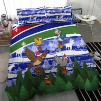 Gambia Christmas Bedding Set with Santa Birds Gift Boxes Forest Scene and Snowflake Pattern Design - Wonder Print Shop