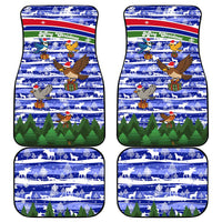 Gambia Christmas Car Mats with Santa Birds Gift Boxes Forest Scene and Snowflake Pattern Design - Wonder Print Shop
