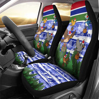 Gambia Christmas Car Seat Cover with Santa Birds Gift Boxes Forest Scene and Snowflake Pattern Design - Wonder Print Shop