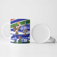 Gambia Christmas Ceramic Mug with Santa Birds Gift Boxes Forest Scene and Snowflake Pattern Design - Wonder Print Shop