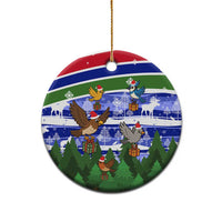 Gambia Christmas Ceramic Ornament with Santa Birds Gift Boxes Forest Scene and Snowflake Pattern Design - Wonder Print Shop