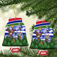 Gambia Christmas Ceramic Ornament with Santa Birds Gift Boxes Forest Scene and Snowflake Pattern Design - Wonder Print Shop