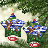 Gambia Christmas Ceramic Ornament with Santa Birds Gift Boxes Forest Scene and Snowflake Pattern Design - Wonder Print Shop