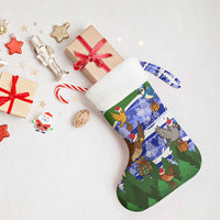 Gambia Christmas Stocking with Santa Birds Gift Boxes Forest Scene and Snowflake Pattern Design - Wonder Print Shop