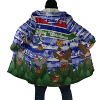 Gambia Christmas Cloak with Santa Birds Gift Boxes Forest Scene and Snowflake Pattern Design - Wonder Print Shop