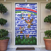 Gambia Christmas Door Cover with Santa Birds Gift Boxes Forest Scene and Snowflake Pattern Design - Wonder Print Shop