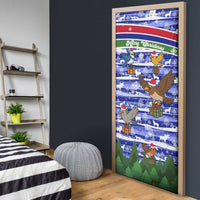 Gambia Christmas Door Cover with Santa Birds Gift Boxes Forest Scene and Snowflake Pattern Design - Wonder Print Shop