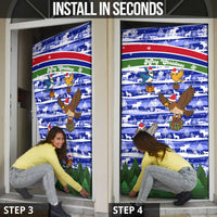 Gambia Christmas Door Cover with Santa Birds Gift Boxes Forest Scene and Snowflake Pattern Design - Wonder Print Shop