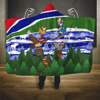 Gambia Christmas Hooded Blanket with Santa Birds Gift Boxes Forest Scene and Snowflake Pattern Design - Wonder Print Shop